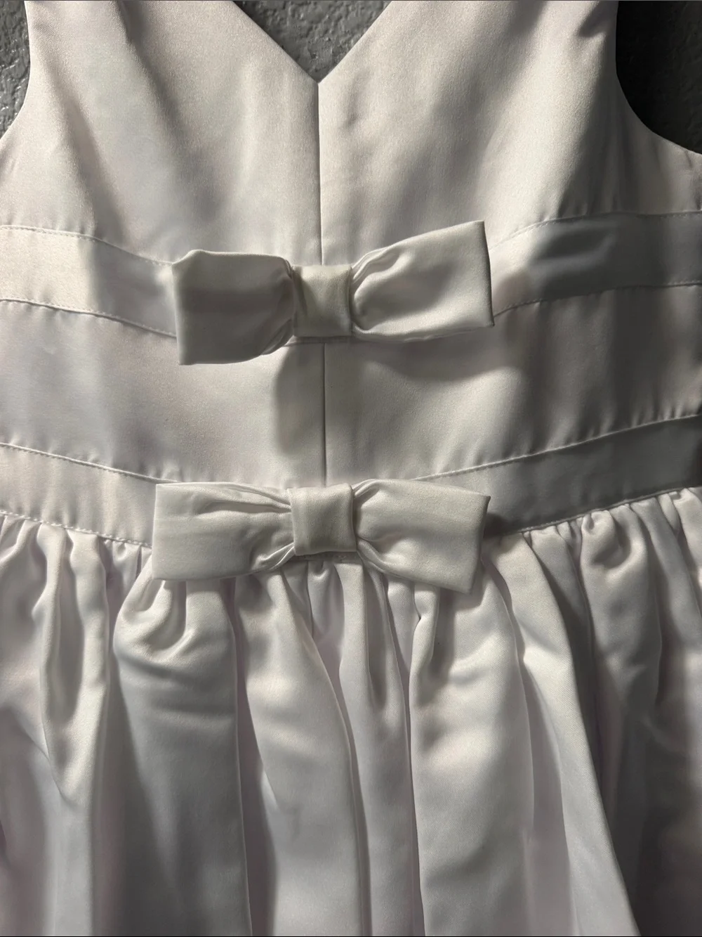 Girls' White Satin Bow-Accent Dress